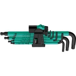 WERA Jeu De Clés Coudées à 6 Pans, à Tête Sphérique, Modèle Long, 9 Pièces, Contenu : 1,5 2 2,5 3: 4 5 6 8 10 Mm